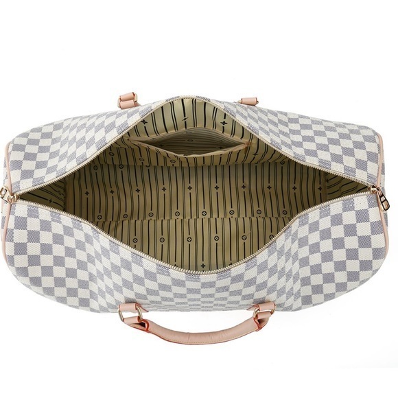 Stylish Checkered Bag - Beige and White - Picture 2 of 13